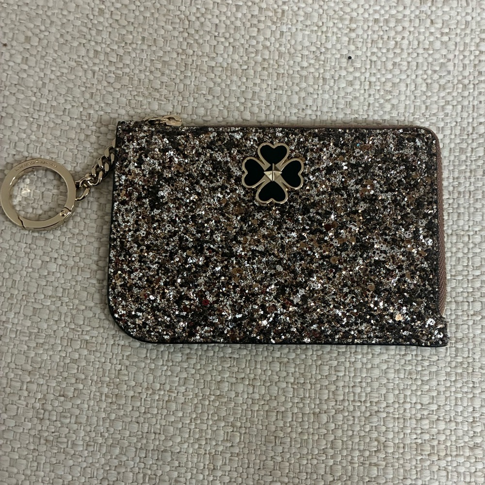 Kate Spade NWT Sparkling Black Glitter Card Holder/Case /Key Ring - Picture 5 of 7
